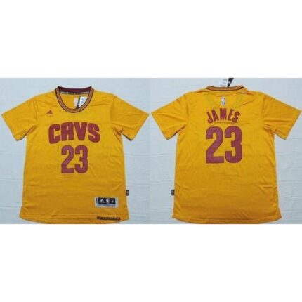 Cavaliers #23 LeBron James Yellow Short Sleeve Stitched NBA Jersey