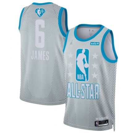 Men's 2022 All-Star #6 LeBron James Gray Stitched Basketball Jersey