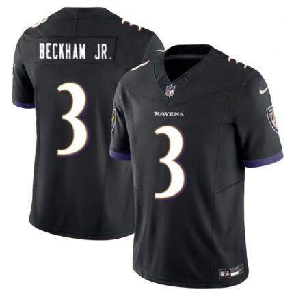 Men's Baltimore Ravens #3 Odell Beckham Jr. Black 2023 F.U.S.E.  Vapor Untouchable Stitched Football Jersey