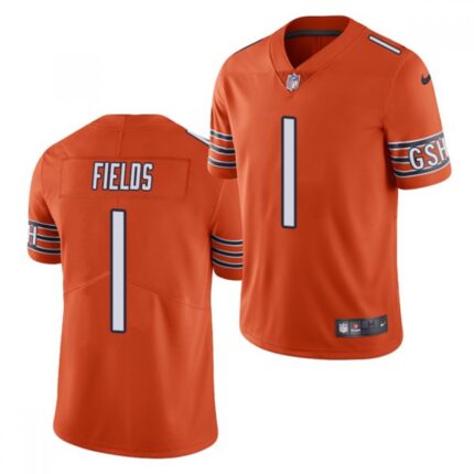 Men's Chicago Bears #1 Justin Fields 2021 NFL Draft Orange Vapor untouchable Limited Stitched Jersey