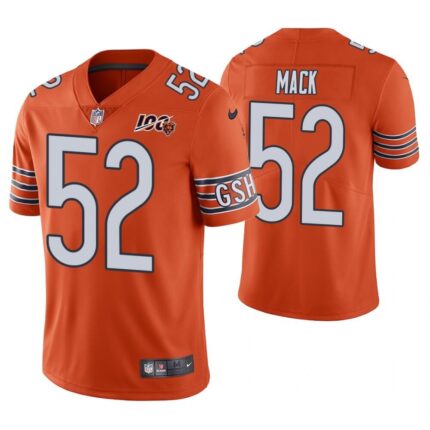 Men's Chicago Bears  #52 Khalil Mack Orange 2019 100th Season Limited Stitched NFL Jersey