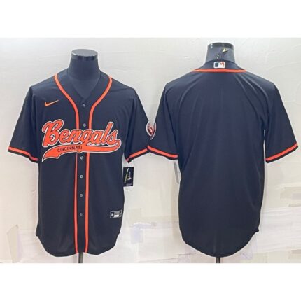 Men's Cincinnati Bengals Blank Black With Patch Cool Base Stitched Baseball Jersey