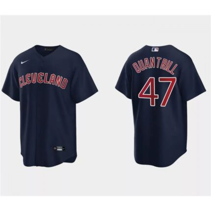 Men's Cleveland Guardians #47 Cal Quantrill Navy Cool Base Stitched Jersey