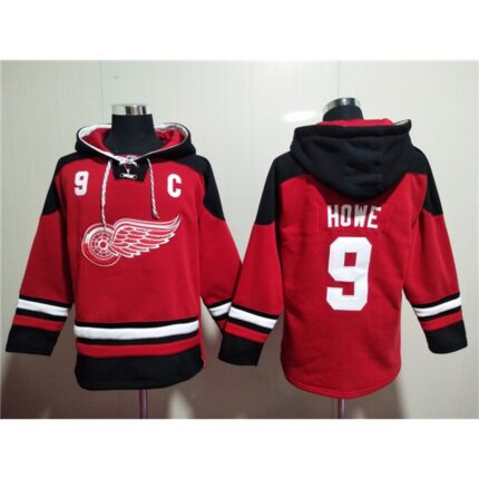 Men's Detroit Red Wings #9 Gordie Howe Red Lace-Up Pullover Hoodie