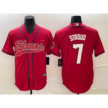 Men's Houston Texans #7 C.J. Stroud Red With Patch Cool Base Stitched Baseball Jersey