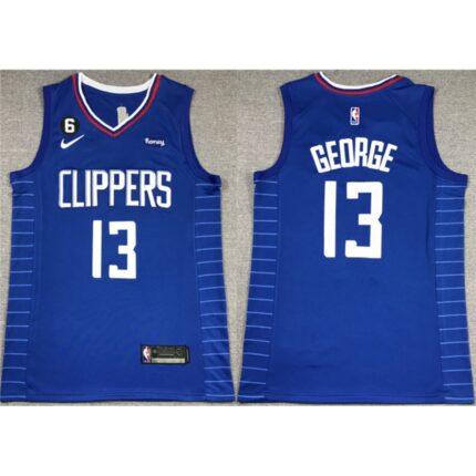 Men's Los Angeles Clippers #13 Paul George Royal With NO.6 Patch Stitched Jersey