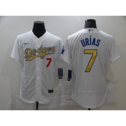 Men's Los Angeles Dodgers #7 Julio Urias 2021 White Gold Sttiched Jersey
