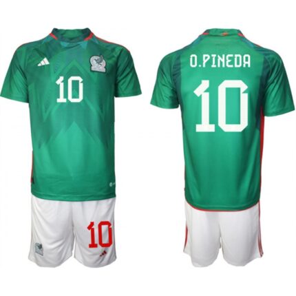 Men's Mexico #10 O.Pineda Green Home Soccer Jersey Suit