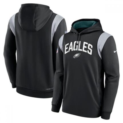 Men's Philadelphia Eagles Black Sideline Stack Performance Pullover Hoodie 001