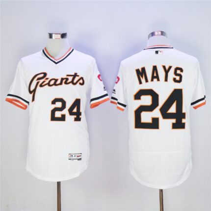 Men's San Franciscoc Giants #24 Willie Mays White  Throwback Flexbase Stitched MLB Jersey