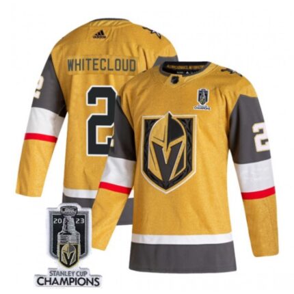Men's Vegas Golden Knights #2 Zach Whitecloud Gold 2023 Stanley Cup Champions Stitched Jersey