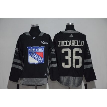 New York Rangers #36 Mats Zuccarello Black Men's 1917-2017 100th  Anniversary Stitched NHL Jersey