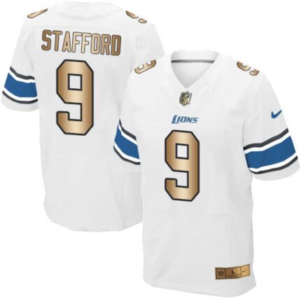 Nike Lions #9 Matthew Stafford White  Men's Stitched NFL Elite Gold Jersey