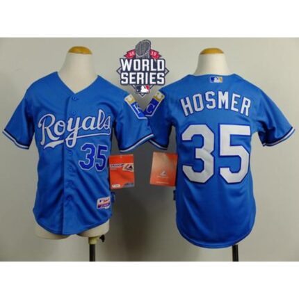 Royals #35 Eric Hosmer Blue Cool Base Alternate 1 W/2015 World Series Patch Stitched Youth MLB Jersey