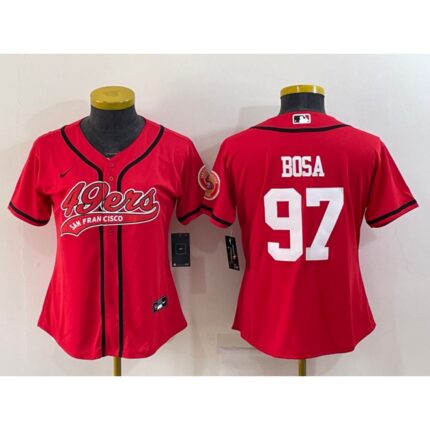 Women's San Francisco 49ers #97 Nick Bosa Red With Patch Cool Base Stitched Baseball Jersey(Run Small)