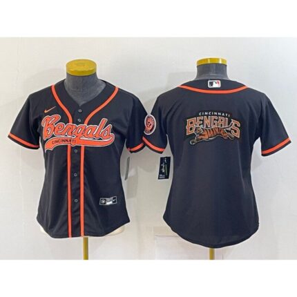 Youth Cincinnati Bengals Black Team Big Logo With Patch Cool Base Stitched Baseball Jersey